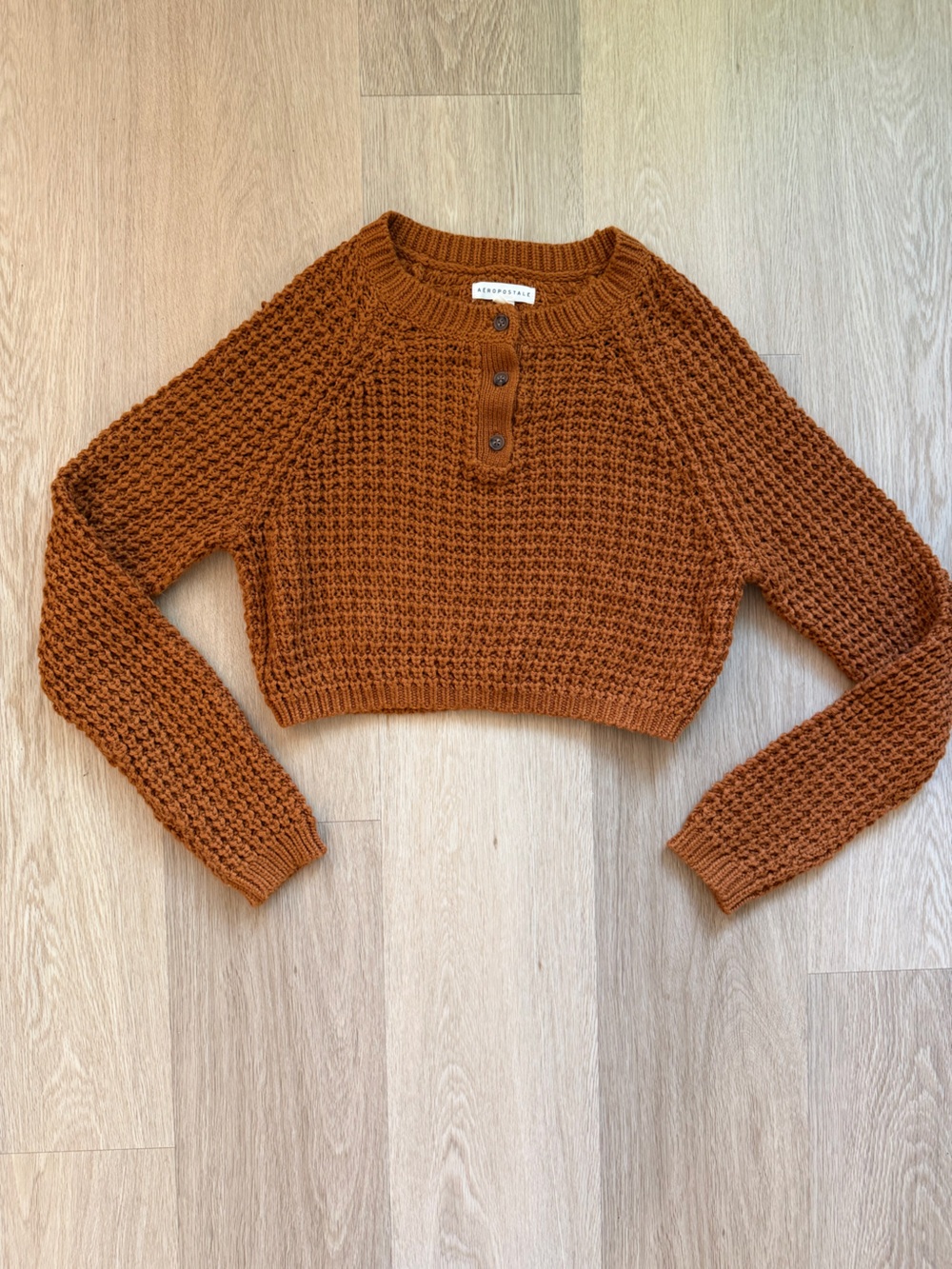 Aeropostale Cropped Waffle-Knit Sweater in Rust Orange